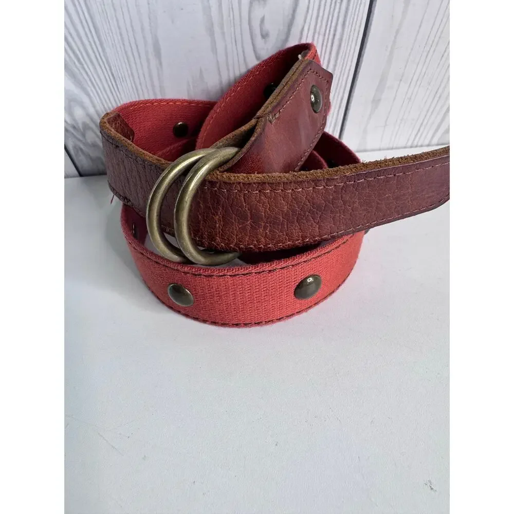Vintage J. CREW Riveted Canvas Red/Orange Belt S/M Made USA - Picture 2 of 8